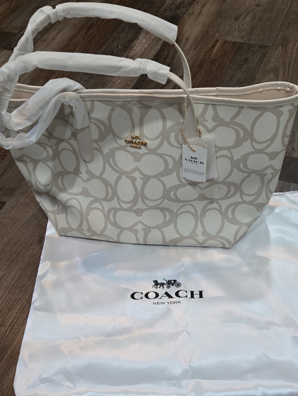 Coach Beige and Cream Signature Tote